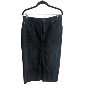 Free People Denim Midi Skirt Sz 10 Black Wash Front Cut Out Western Boho Nice!